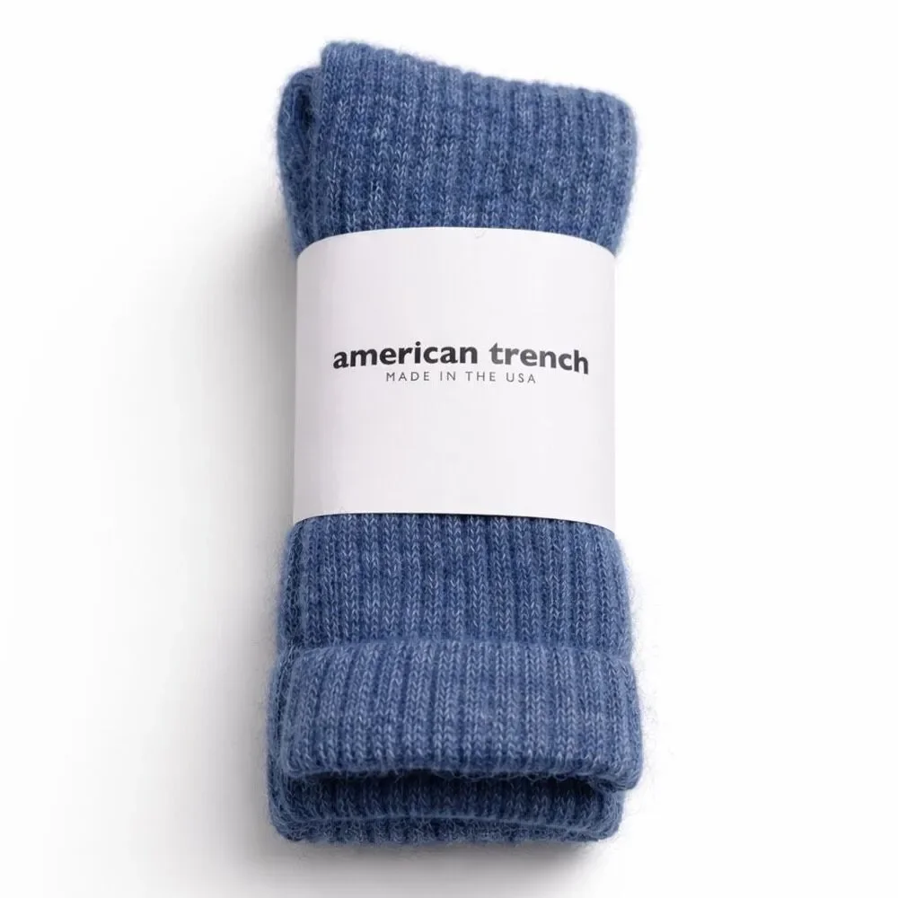 American Trench Alpaca Socks Selvedge Blue Cozy USA Made New, Medium